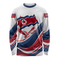 North Korea Flag Day Spirit Of North Korea Long Sleeve Shirt Flying Crane Graphic With Tiger Portrait And Magnolia Flowers
