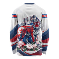 North Korea Flag Day Spirit Of North Korea Long Sleeve Shirt Flying Crane Graphic With Tiger Portrait And Magnolia Flowers