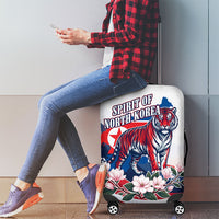 North Korea Flag Day Spirit Of North Korea Luggage Cover Flying Crane Graphic With Tiger Portrait And Magnolia Flowers