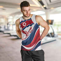 North Korea Flag Day Spirit Of North Korea Men Tank Top Flying Crane Graphic With Tiger Portrait And Magnolia Flowers