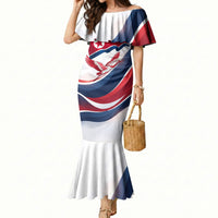 North Korea Flag Day Spirit Of North Korea Mermaid Dress Flying Crane Graphic With Tiger Portrait And Magnolia Flowers