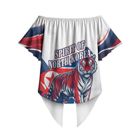 North Korea Flag Day Spirit Of North Korea Off Shoulder Wrap Waist Top Flying Crane Graphic With Tiger Portrait And Magnolia Flowers