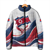 North Korea Flag Day Spirit Of North Korea Padded Jacket Flying Crane Graphic With Tiger Portrait And Magnolia Flowers