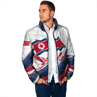 North Korea Flag Day Spirit Of North Korea Padded Jacket Flying Crane Graphic With Tiger Portrait And Magnolia Flowers