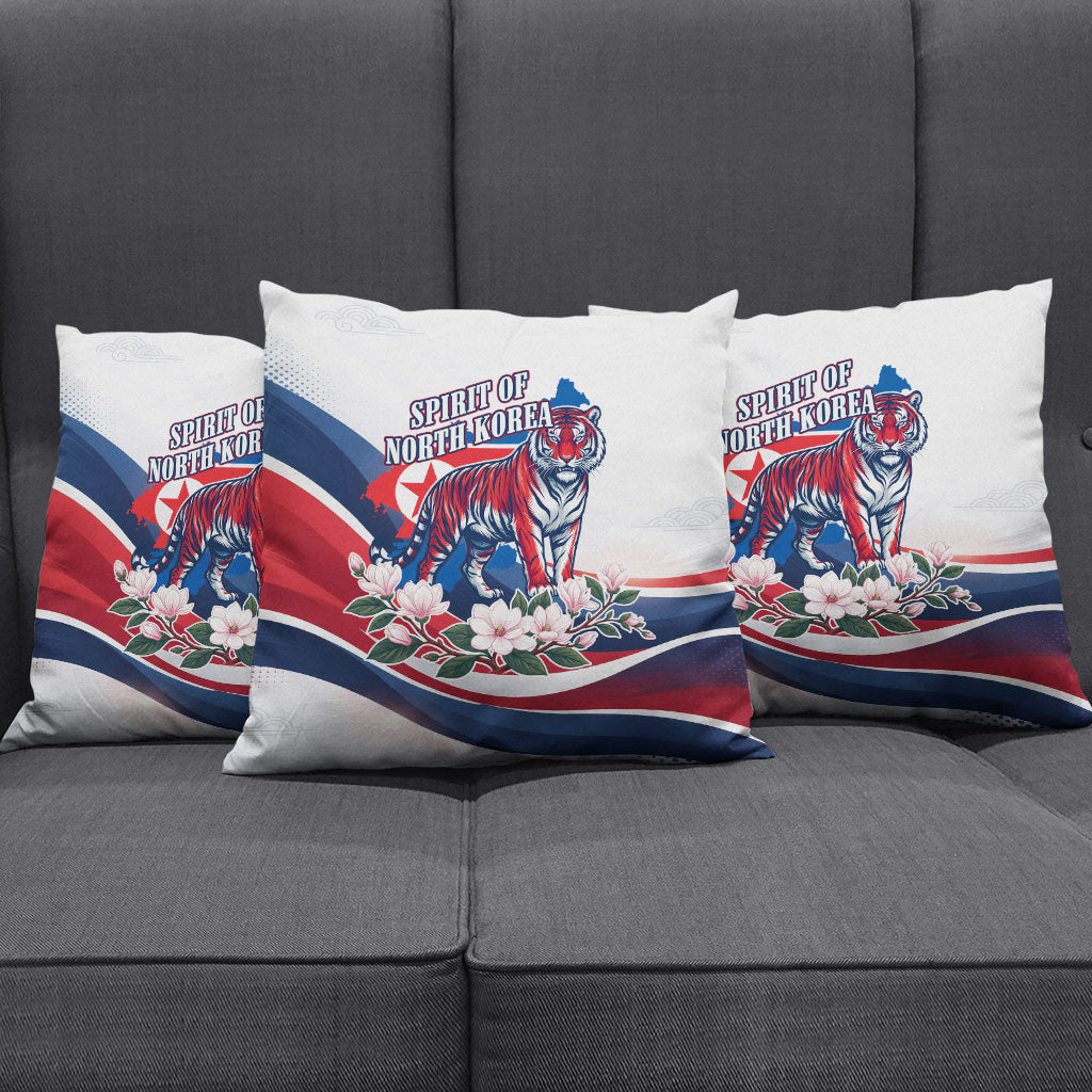 North Korea Flag Day Spirit Of North Korea Pillow Cover Flying Crane Graphic With Tiger Portrait And Magnolia Flowers