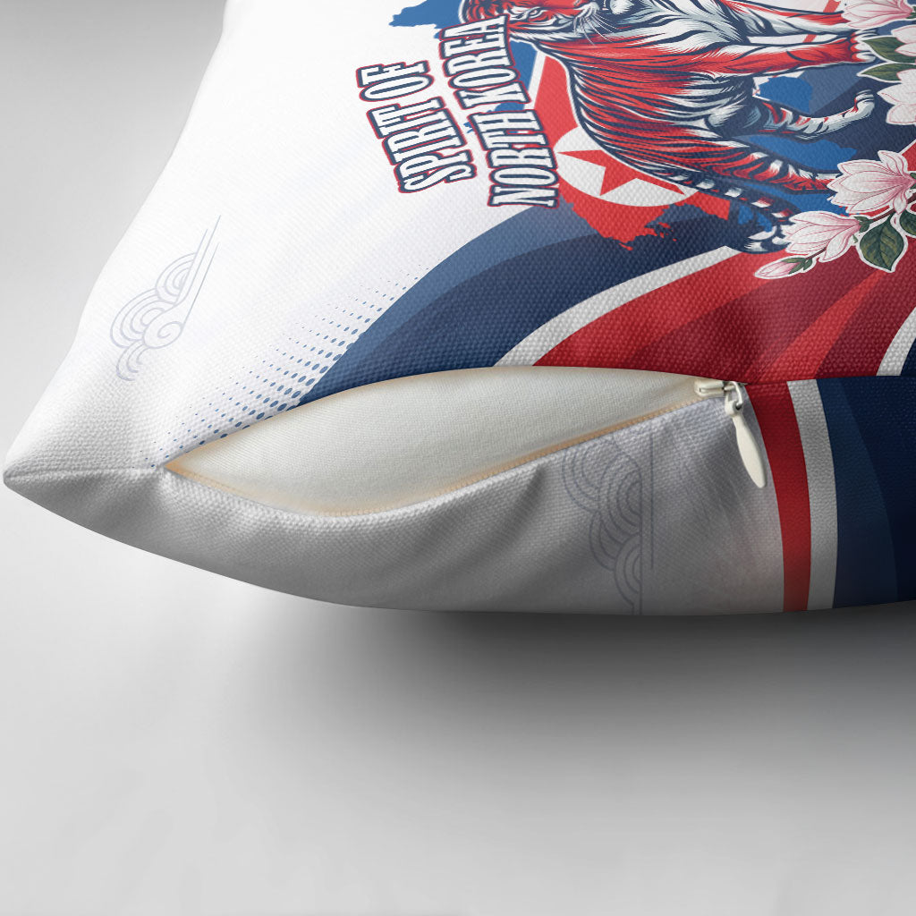 North Korea Flag Day Spirit Of North Korea Pillow Cover Flying Crane Graphic With Tiger Portrait And Magnolia Flowers