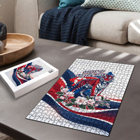 North Korea Flag Day Spirit Of North Korea Puzzle Flying Crane Graphic With Tiger Portrait And Magnolia Flowers