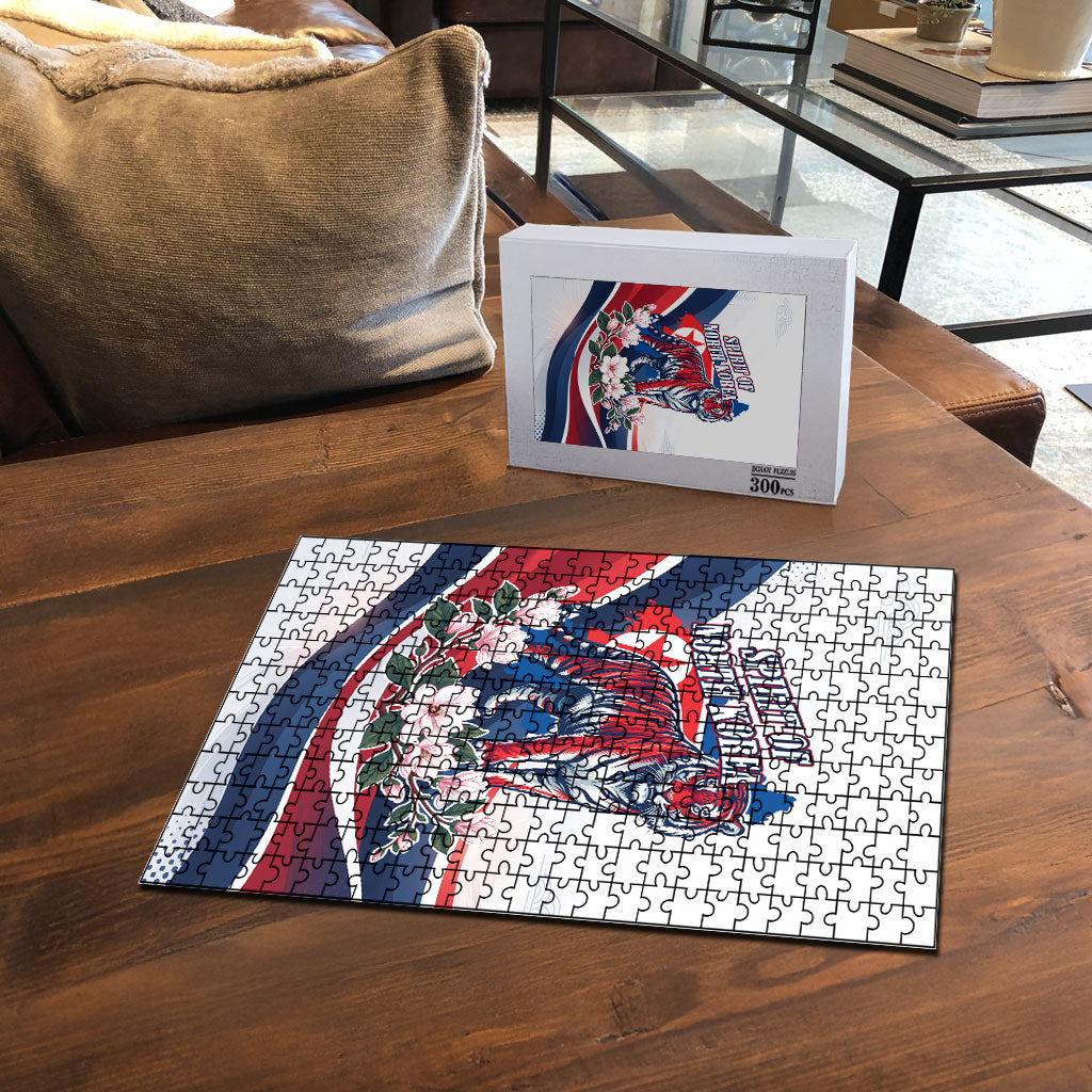 North Korea Flag Day Spirit Of North Korea Puzzle Flying Crane Graphic With Tiger Portrait And Magnolia Flowers