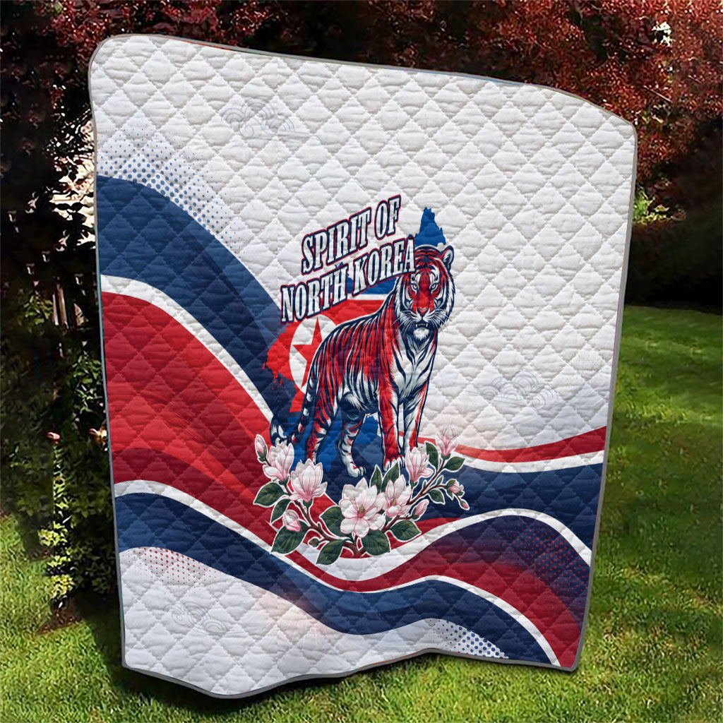 North Korea Flag Day Spirit Of North Korea Quilt Flying Crane Graphic With Tiger Portrait And Magnolia Flowers