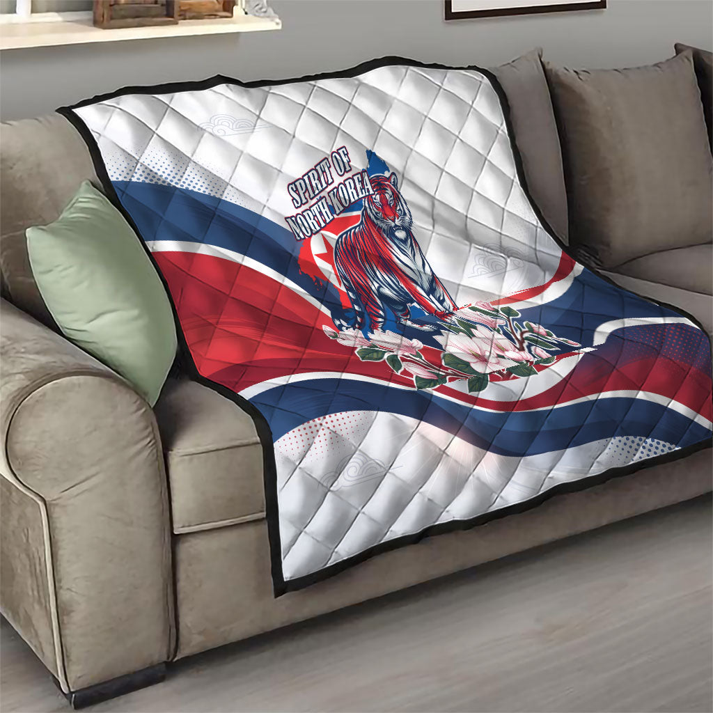 North Korea Flag Day Spirit Of North Korea Quilt Flying Crane Graphic With Tiger Portrait And Magnolia Flowers