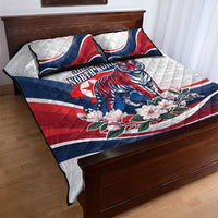 North Korea Flag Day Spirit Of North Korea Quilt Bed Set Flying Crane Graphic With Tiger Portrait And Magnolia Flowers
