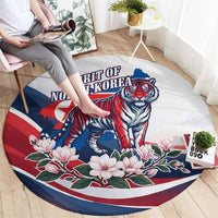 North Korea Flag Day Spirit Of North Korea Round Carpet Flying Crane Graphic With Tiger Portrait And Magnolia Flowers
