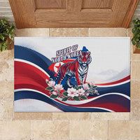 North Korea Flag Day Spirit Of North Korea Rubber Doormat Flying Crane Graphic With Tiger Portrait And Magnolia Flowers