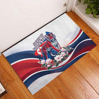 North Korea Flag Day Spirit Of North Korea Rubber Doormat Flying Crane Graphic With Tiger Portrait And Magnolia Flowers