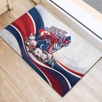 North Korea Flag Day Spirit Of North Korea Rubber Doormat Flying Crane Graphic With Tiger Portrait And Magnolia Flowers