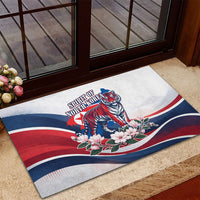 North Korea Flag Day Spirit Of North Korea Rubber Doormat Flying Crane Graphic With Tiger Portrait And Magnolia Flowers