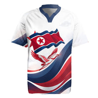 North Korea Flag Day Spirit Of North Korea Rugby Jersey Flying Crane Graphic With Tiger Portrait And Magnolia Flowers