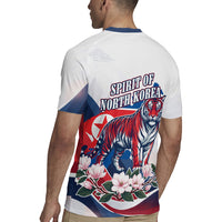 North Korea Flag Day Spirit Of North Korea Rugby Jersey Flying Crane Graphic With Tiger Portrait And Magnolia Flowers