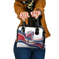 North Korea Flag Day Spirit Of North Korea Shoulder Handbag Flying Crane Graphic With Tiger Portrait And Magnolia Flowers