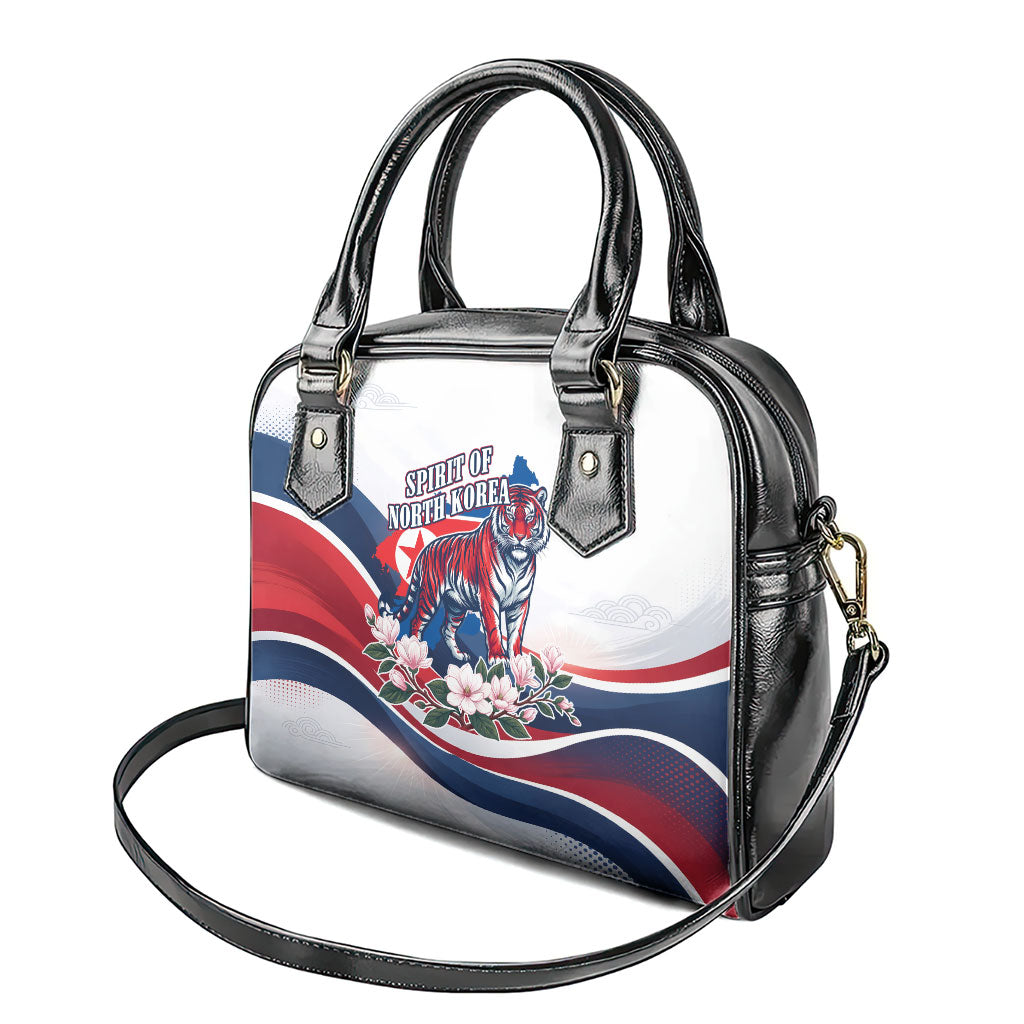North Korea Flag Day Spirit Of North Korea Shoulder Handbag Flying Crane Graphic With Tiger Portrait And Magnolia Flowers