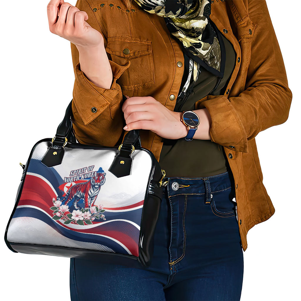North Korea Flag Day Spirit Of North Korea Shoulder Handbag Flying Crane Graphic With Tiger Portrait And Magnolia Flowers