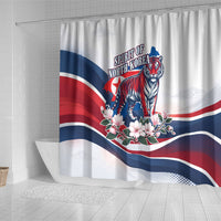 North Korea Flag Day Spirit Of North Korea Shower Curtain Flying Crane Graphic With Tiger Portrait And Magnolia Flowers