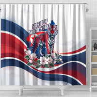 North Korea Flag Day Spirit Of North Korea Shower Curtain Flying Crane Graphic With Tiger Portrait And Magnolia Flowers