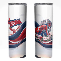 North Korea Flag Day Spirit Of North Korea Skinny Tumbler Flying Crane Graphic With Tiger Portrait And Magnolia Flowers
