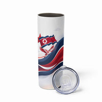 North Korea Flag Day Spirit Of North Korea Skinny Tumbler Flying Crane Graphic With Tiger Portrait And Magnolia Flowers