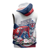 North Korea Flag Day Spirit Of North Korea Sleeveless Hoodie Flying Crane Graphic With Tiger Portrait And Magnolia Flowers