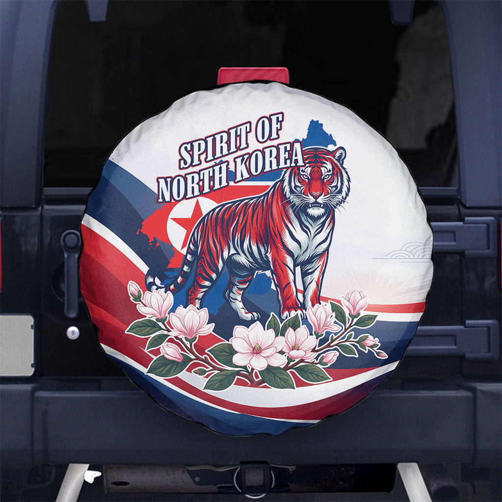 North Korea Flag Day Spirit Of North Korea Spare Tire Cover Flying Crane Graphic With Tiger Portrait And Magnolia Flowers