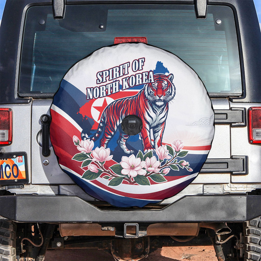 North Korea Flag Day Spirit Of North Korea Spare Tire Cover Flying Crane Graphic With Tiger Portrait And Magnolia Flowers