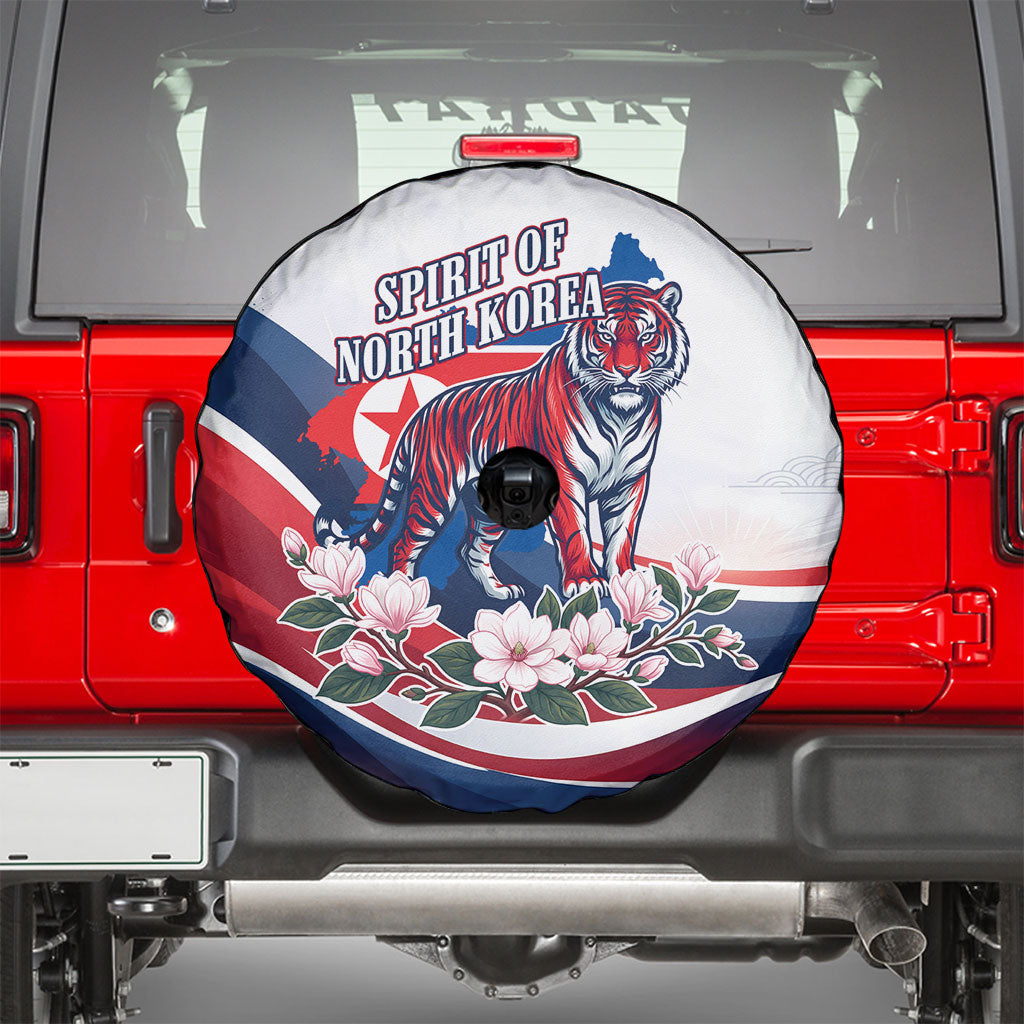 North Korea Flag Day Spirit Of North Korea Spare Tire Cover Flying Crane Graphic With Tiger Portrait And Magnolia Flowers