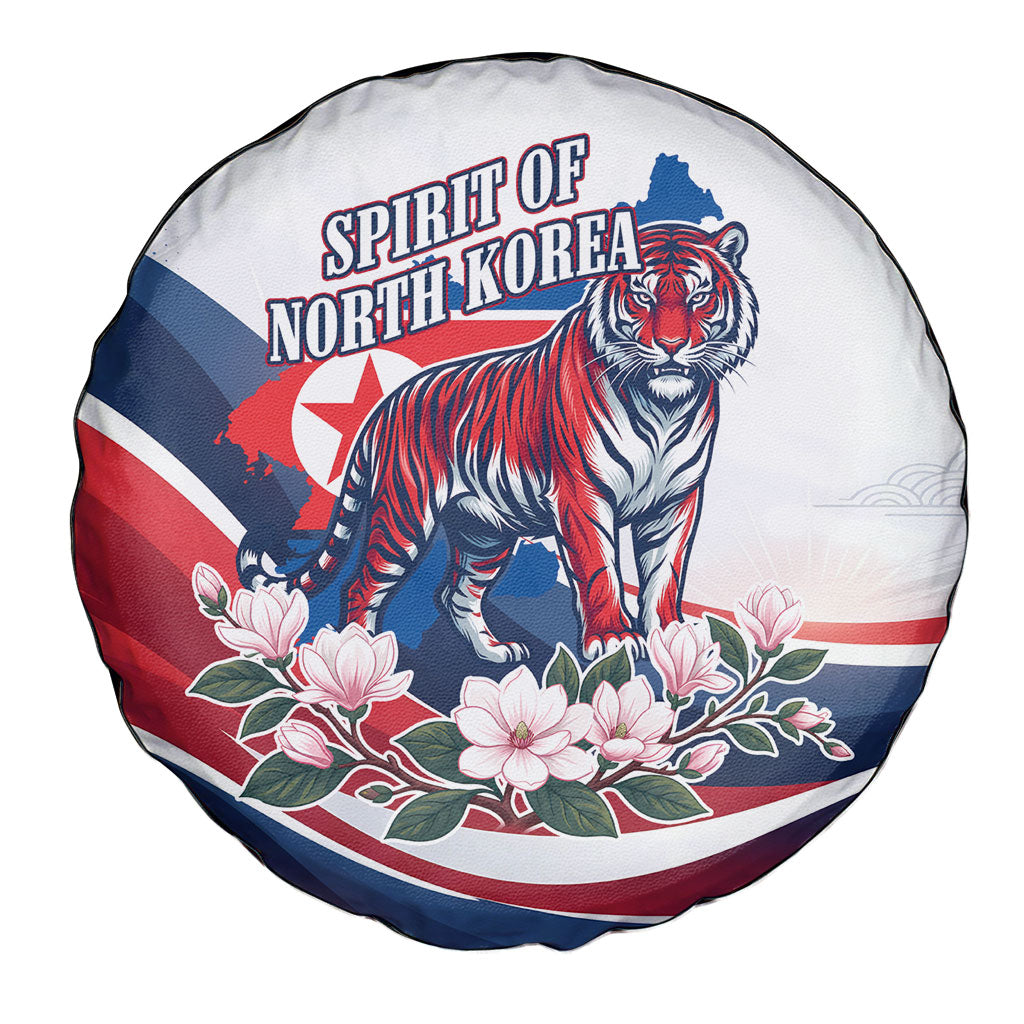 North Korea Flag Day Spirit Of North Korea Spare Tire Cover Flying Crane Graphic With Tiger Portrait And Magnolia Flowers
