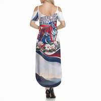 North Korea Flag Day Spirit Of North Korea Summer Maxi Dress Flying Crane Graphic With Tiger Portrait And Magnolia Flowers