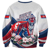 North Korea Flag Day Spirit Of North Korea Sweatshirt Flying Crane Graphic With Tiger Portrait And Magnolia Flowers