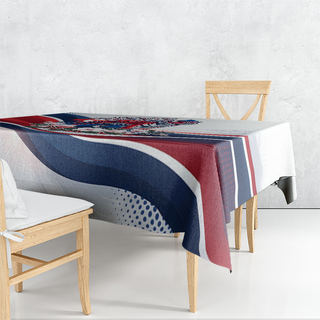 North Korea Flag Day Spirit Of North Korea Tablecloth Flying Crane Graphic With Tiger Portrait And Magnolia Flowers