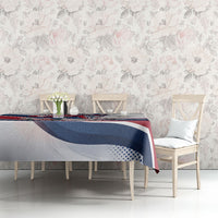 North Korea Flag Day Spirit Of North Korea Tablecloth Flying Crane Graphic With Tiger Portrait And Magnolia Flowers