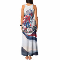 North Korea Flag Day Spirit Of North Korea Tank Maxi Dress Flying Crane Graphic With Tiger Portrait And Magnolia Flowers