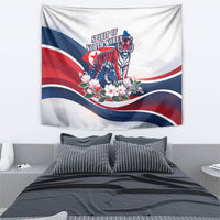 North Korea Flag Day Spirit Of North Korea Tapestry Flying Crane Graphic With Tiger Portrait And Magnolia Flowers