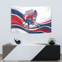 North Korea Flag Day Spirit Of North Korea Tapestry Flying Crane Graphic With Tiger Portrait And Magnolia Flowers