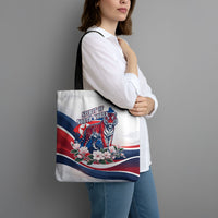North Korea Flag Day Spirit Of North Korea Tote Bag Flying Crane Graphic With Tiger Portrait And Magnolia Flowers