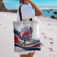 North Korea Flag Day Spirit Of North Korea Tote Bag Flying Crane Graphic With Tiger Portrait And Magnolia Flowers