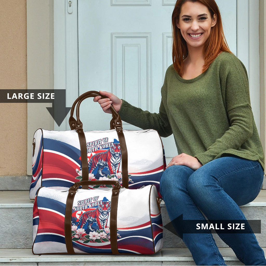 North Korea Flag Day Spirit Of North Korea Travel Bag Flying Crane Graphic With Tiger Portrait And Magnolia Flowers