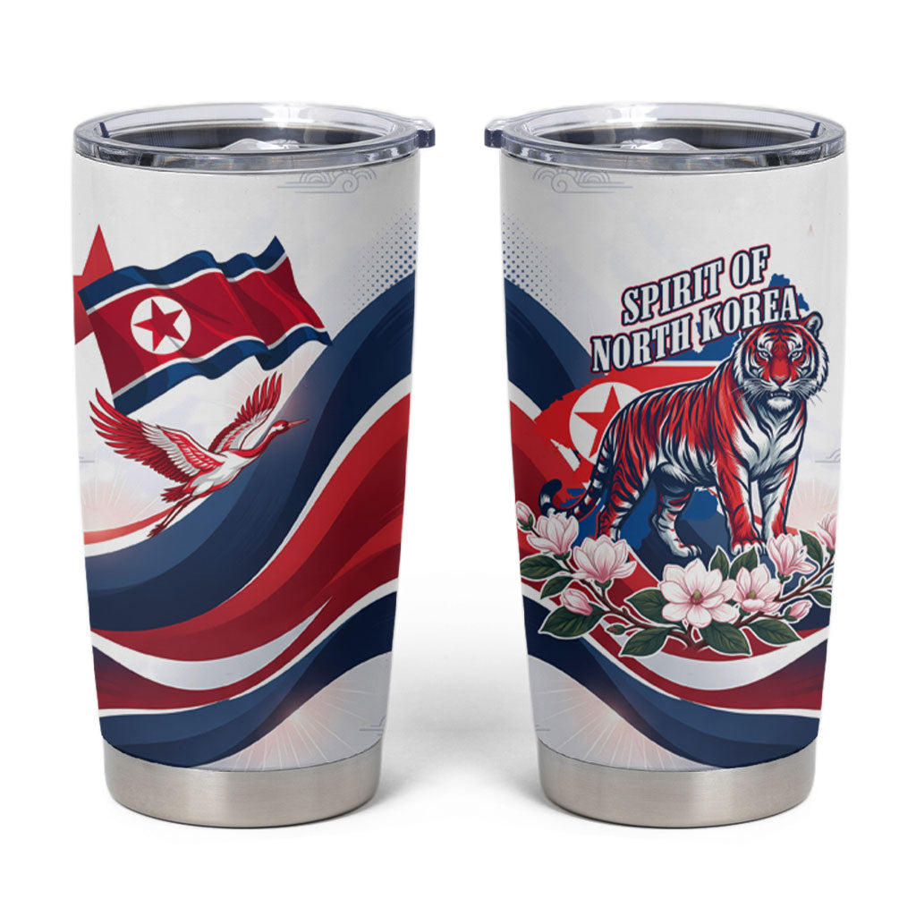 North Korea Flag Day Spirit Of North Korea Tumbler Cup Flying Crane Graphic With Tiger Portrait And Magnolia Flowers