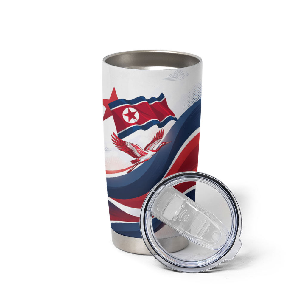 North Korea Flag Day Spirit Of North Korea Tumbler Cup Flying Crane Graphic With Tiger Portrait And Magnolia Flowers