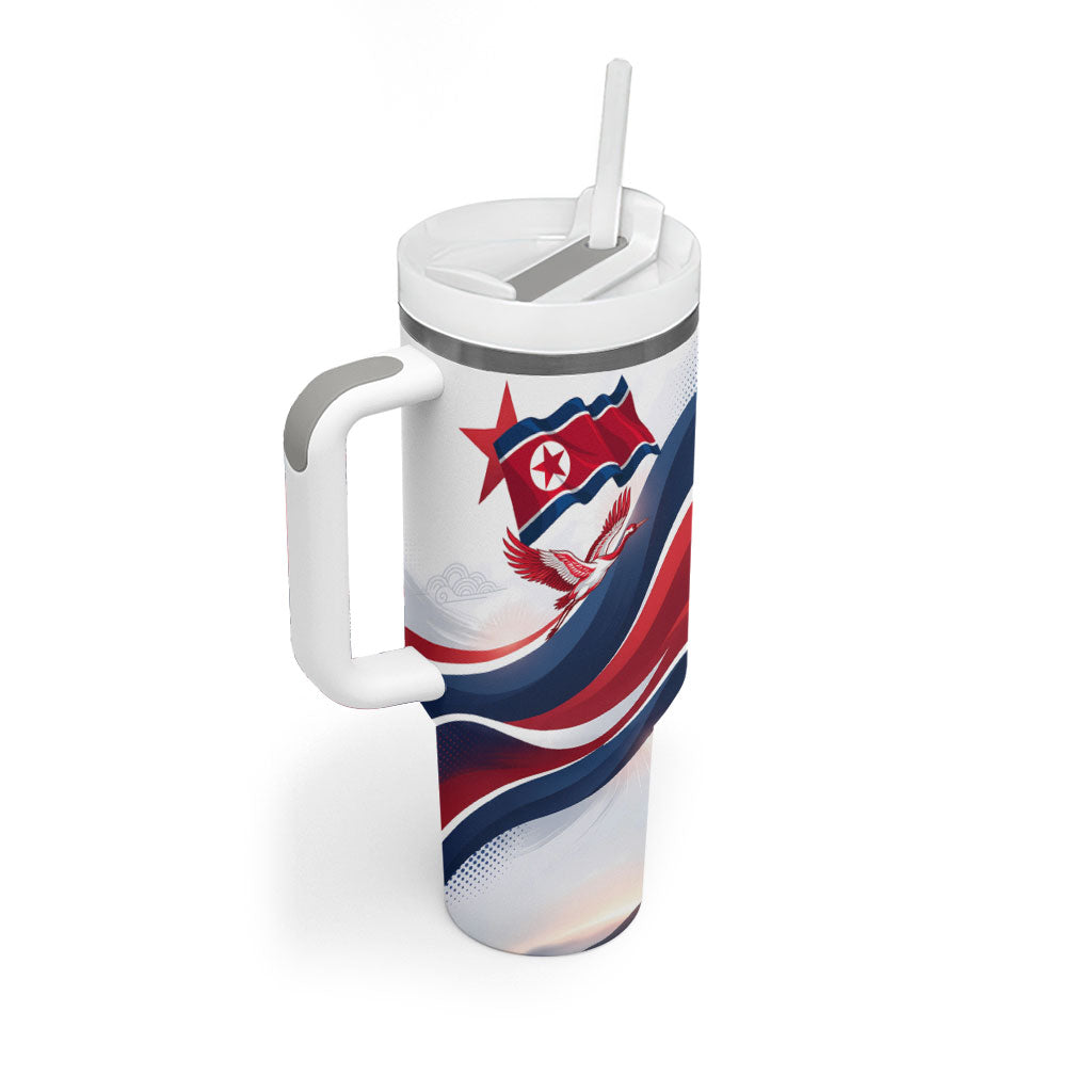 North Korea Flag Day Spirit Of North Korea Tumbler With Handle Flying Crane Graphic With Tiger Portrait And Magnolia Flowers