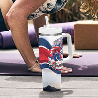 North Korea Flag Day Spirit Of North Korea Tumbler With Handle Flying Crane Graphic With Tiger Portrait And Magnolia Flowers