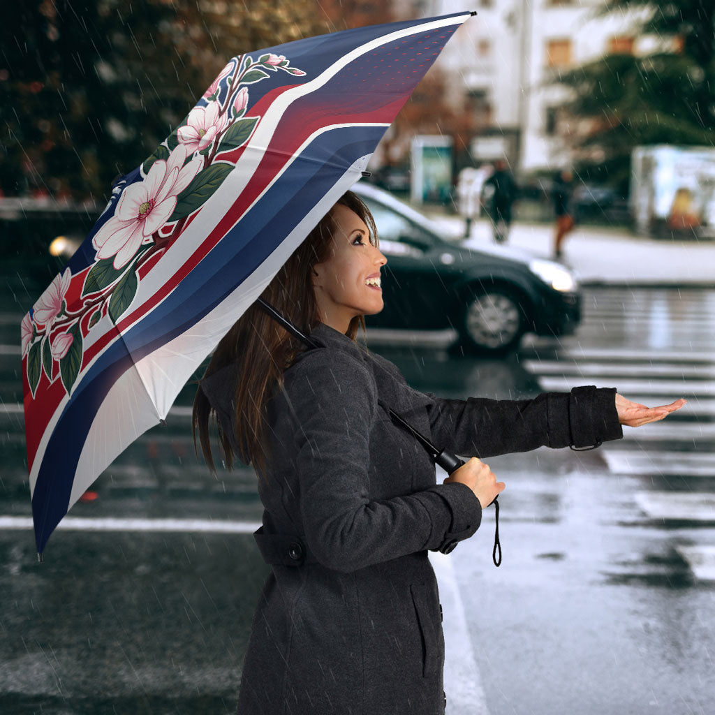 North Korea Flag Day Spirit Of North Korea Umbrella Flying Crane Graphic With Tiger Portrait And Magnolia Flowers