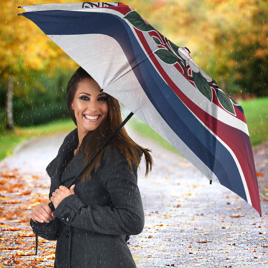 North Korea Flag Day Spirit Of North Korea Umbrella Flying Crane Graphic With Tiger Portrait And Magnolia Flowers